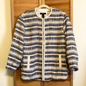 H&M Womens size 4 Textured Weave striped boucle Jacket lined zip up NWT